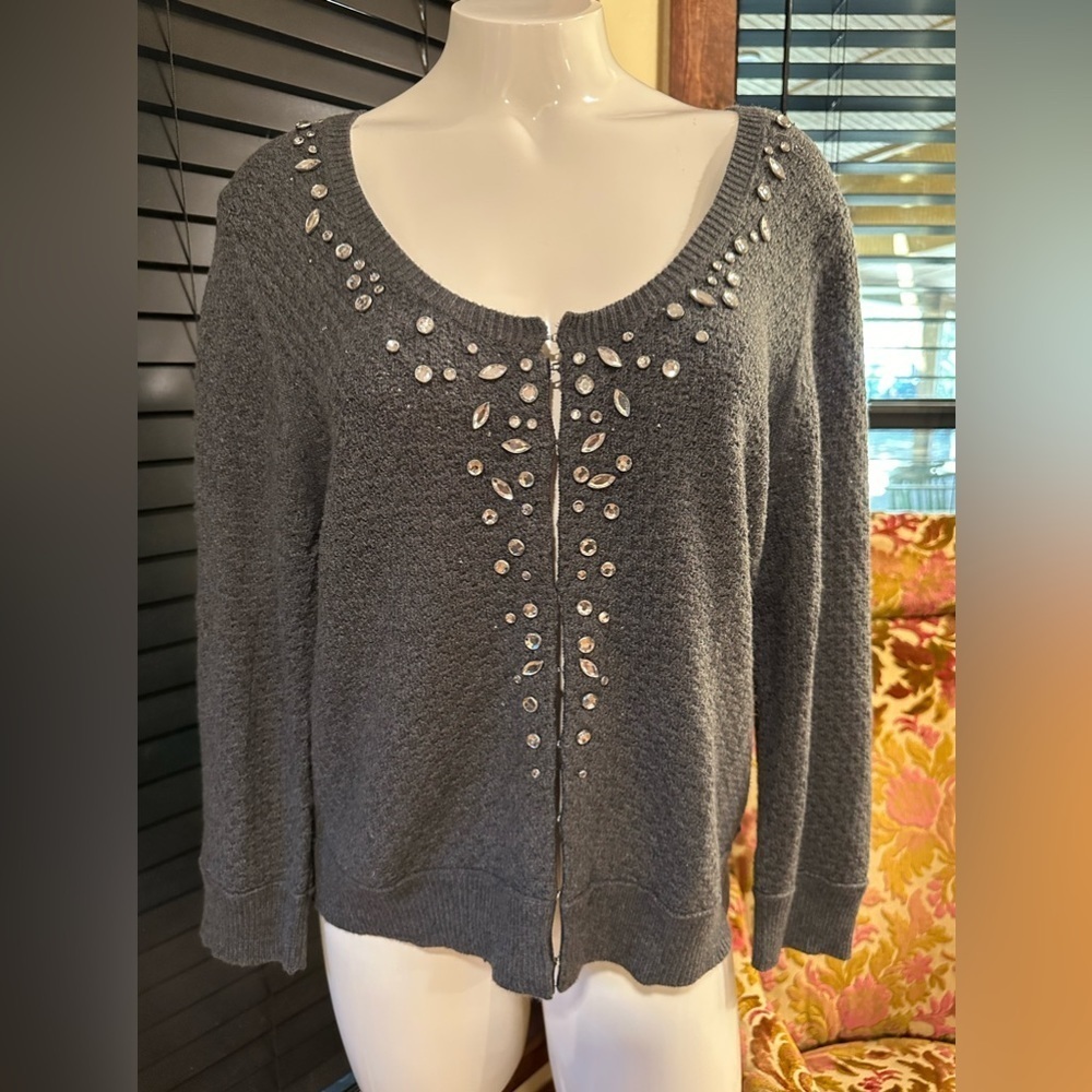 Embellished Gray Women's Sweater Cardigan